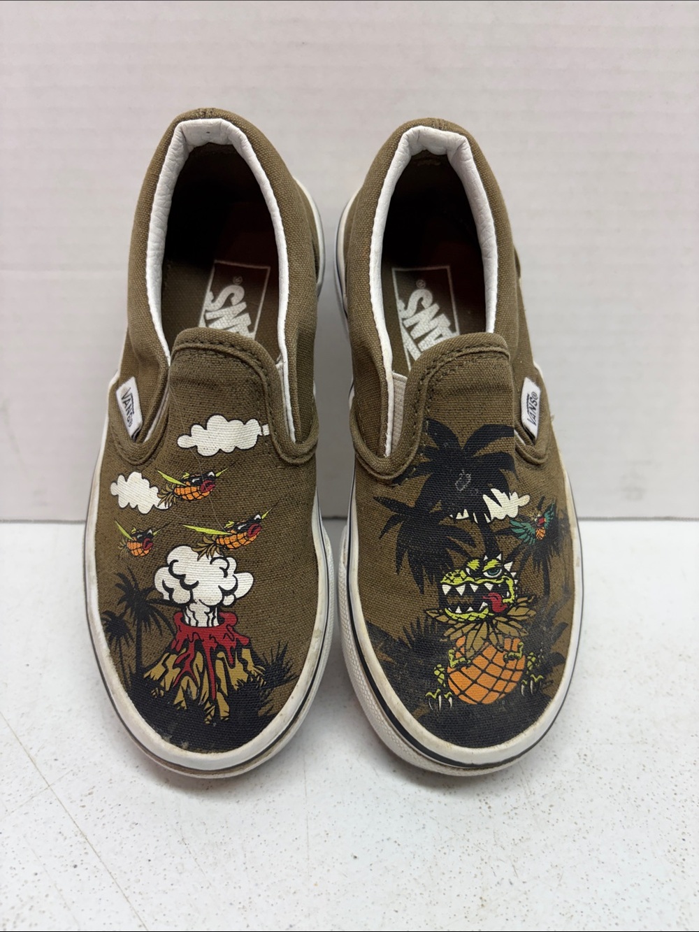 Vans Kids Slip-On Shoes Brown Tropical Graphic